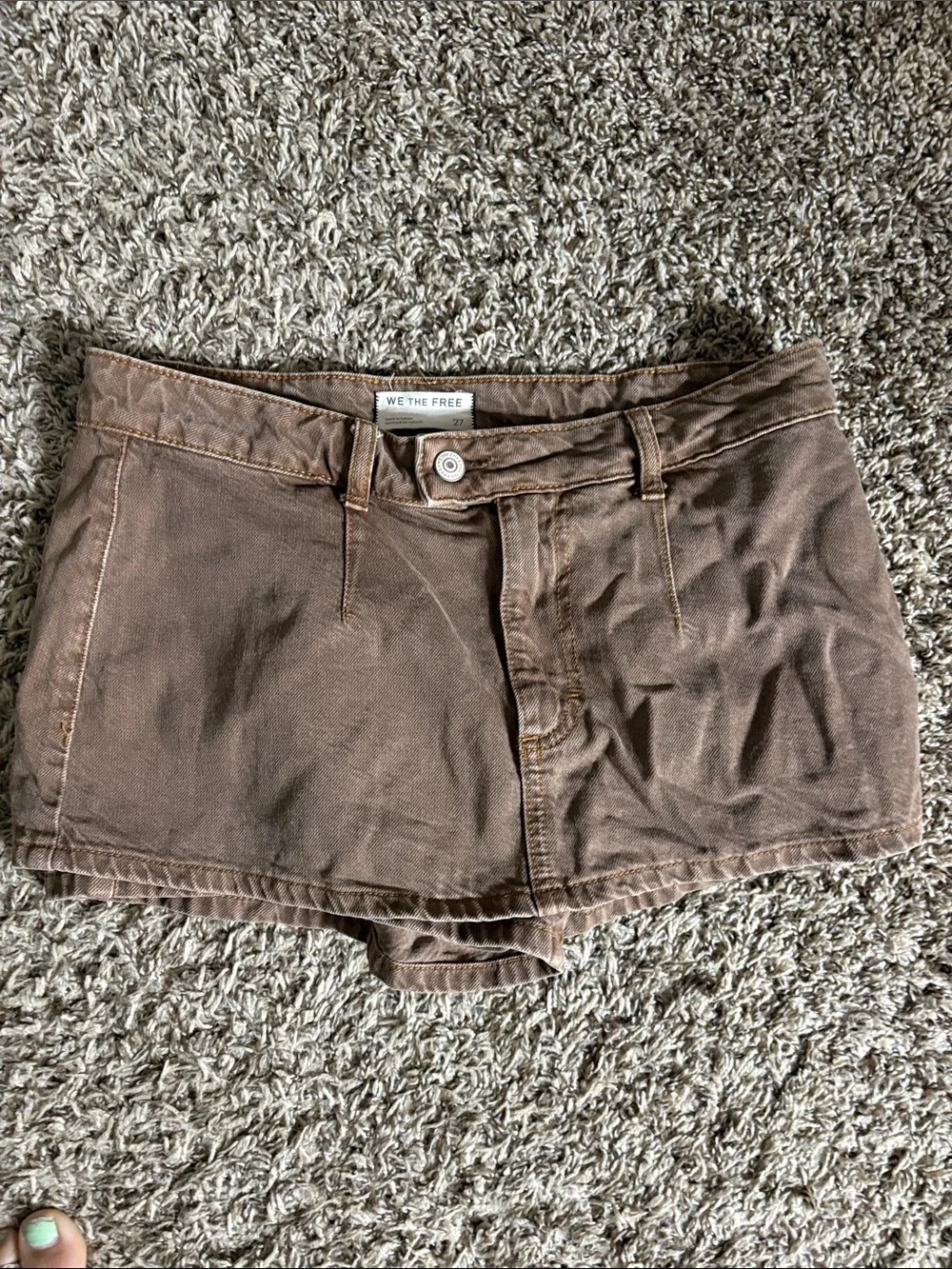 We The Free Brown High-Rise Denim Short Shorts